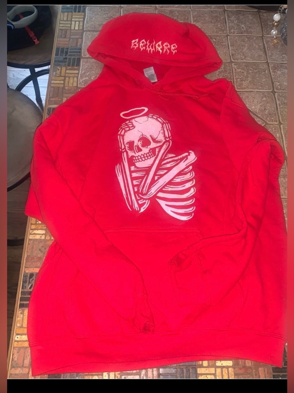 Red beware skeleton hoodie